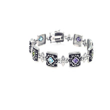 Load image into Gallery viewer, Sterling Silver Oxidized Rhodium Plated Multi Color CZ Antique Bracelet