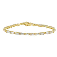 Load image into Gallery viewer, Sterling Silver Gold Plated Clear Baguette CZ Tennis Bracelet
