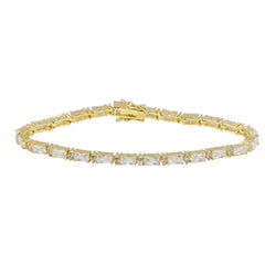 Sterling Silver Gold Plated Clear Baguette CZ Tennis Bracelet