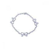 Sterling Silver Rhodium Plated Clear CZ Ribbon Charm Bracelet