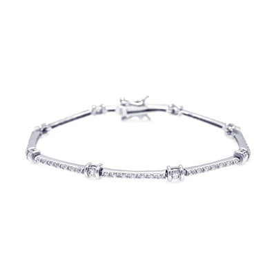 Sterling Silver Rhodium Plated Clear CZ Tennis Bracelet