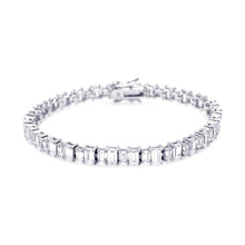 Load image into Gallery viewer, Sterling Silver Rhodium Plated Rectangular Clear CZ Tennis Bracelet