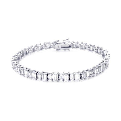 Sterling Silver Rhodium Plated Rectangular Clear CZ Tennis Bracelet