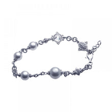 Load image into Gallery viewer, Sterling Silver Rhodium Plated Pearl Clear CZ Bracelets