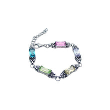 Load image into Gallery viewer, Sterling Silver Rhodium Plated Rectangular Multi Color CZ Bracelet