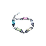 Sterling Silver Rhodium Plated Rectangular Multi Color CZ Bracelet