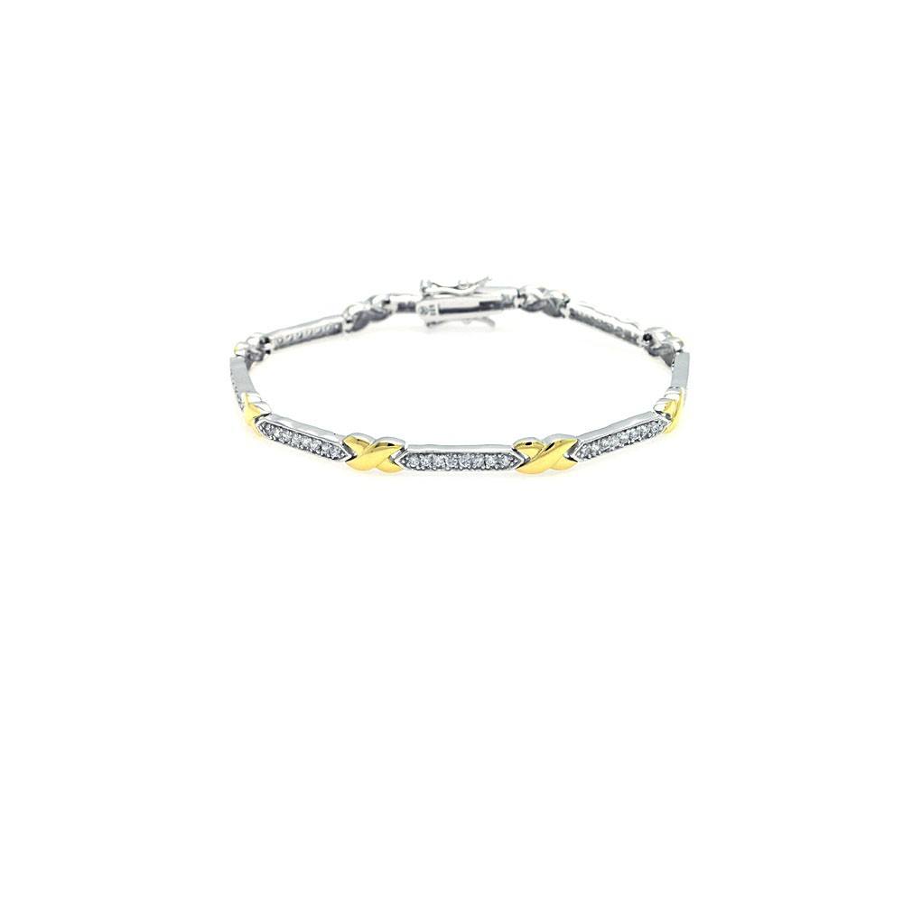 Sterling Silver Rhodium and Gold Plated Two Tone Clear CZ Tennis Bracelet