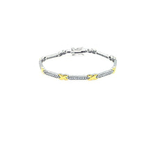 Load image into Gallery viewer, Sterling Silver Rhodium and Gold Plated Two Tone Clear CZ Tennis Bracelet