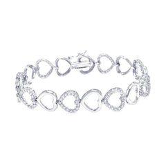 Sterling Silver Rhodium Plated Open Heart Clear CZ Bracelet