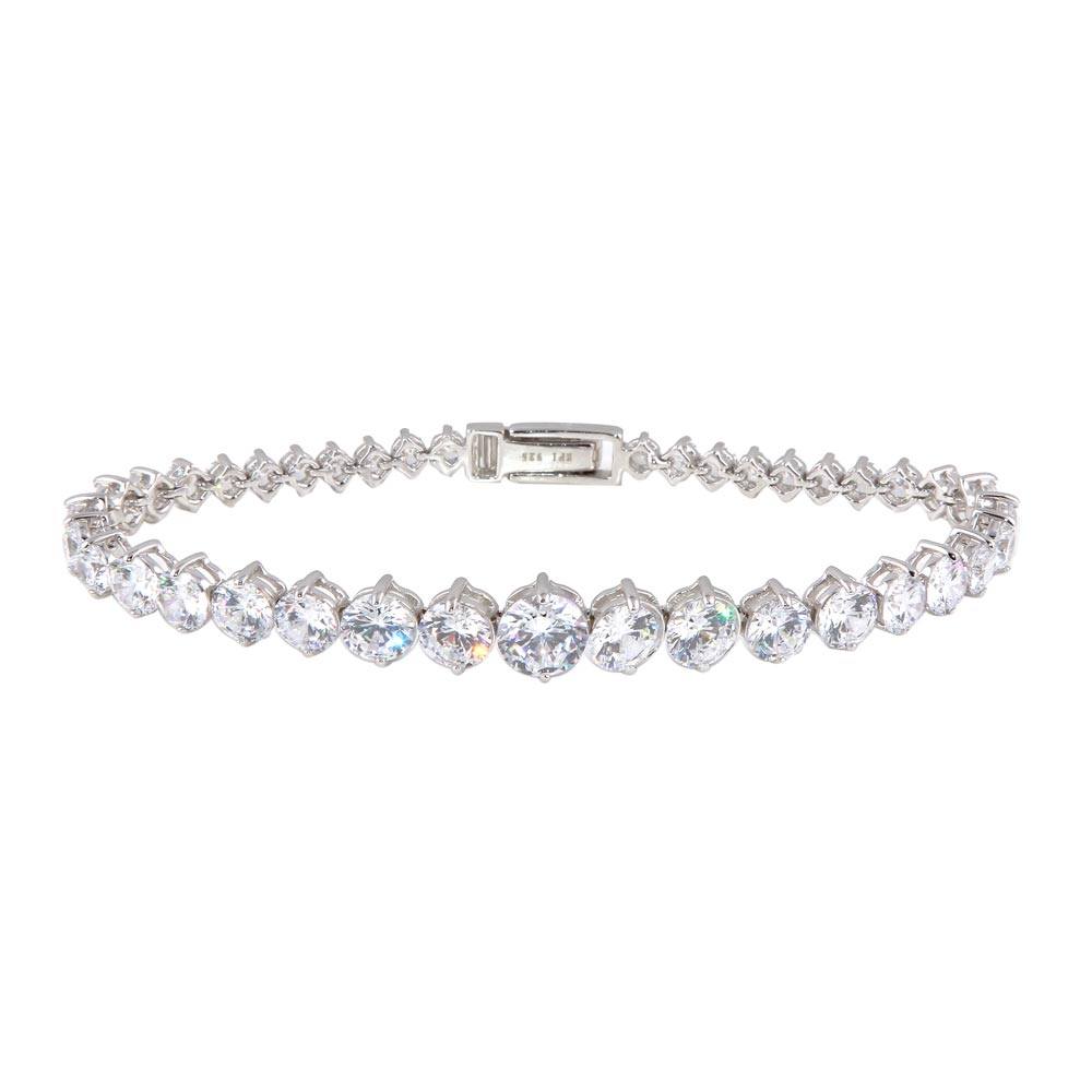 Sterling Silver Rhodium Plated Graduated Clear CZ Tennis Bracelet