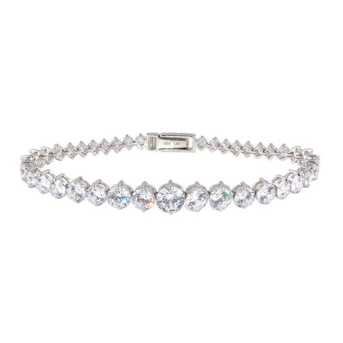 Sterling Silver Rhodium Plated Graduated Clear CZ Tennis Bracelet