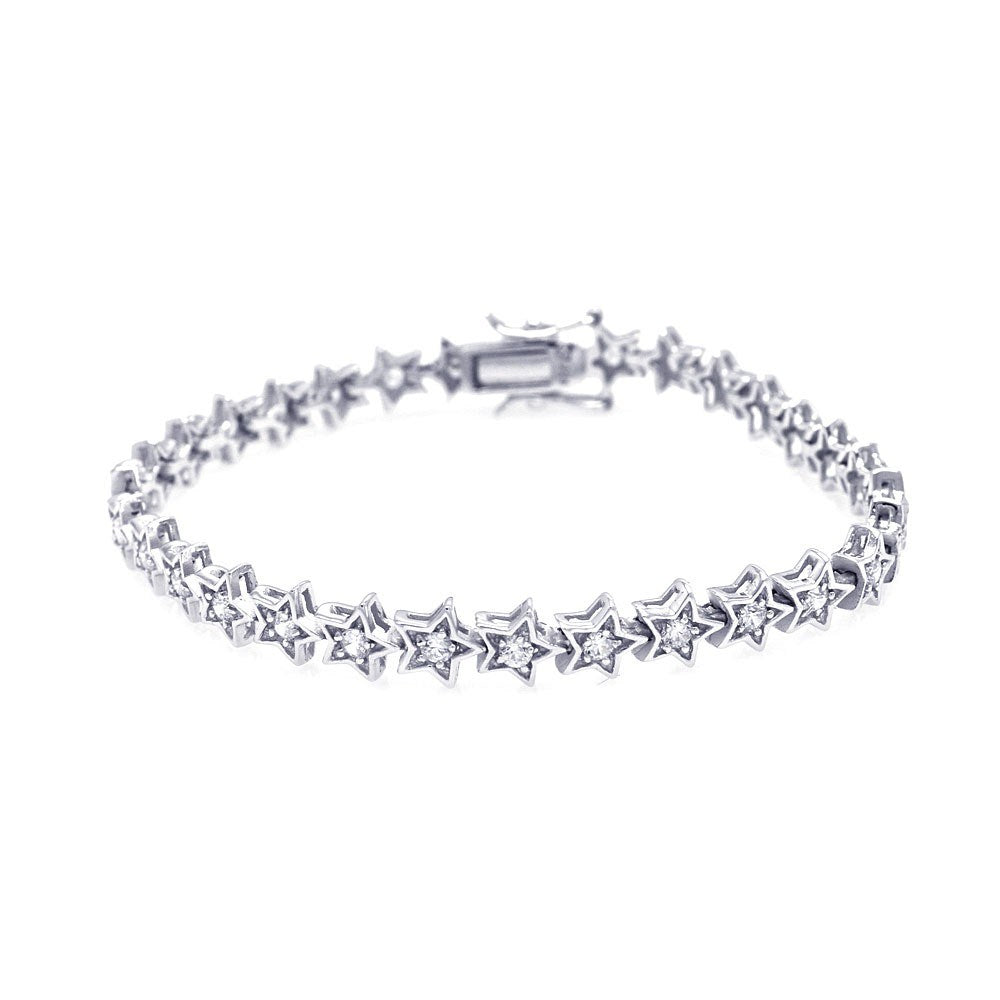 Sterling Silver Rhodium Plated Star Clear CZ Tennis Bracelet