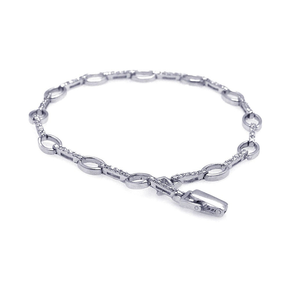 Sterling Silver Rhodium Plated Clear CZ Open Link Tennis Bracelet