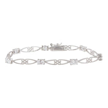 Load image into Gallery viewer, Sterling Silver Rhodium Plated Clear CZ Elongated Heart Link Bracelet