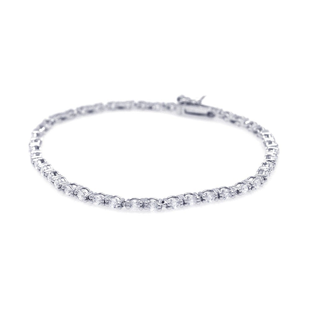 Sterling Silver Rhodium Plated Round Clear CZ Tennis Bracelet