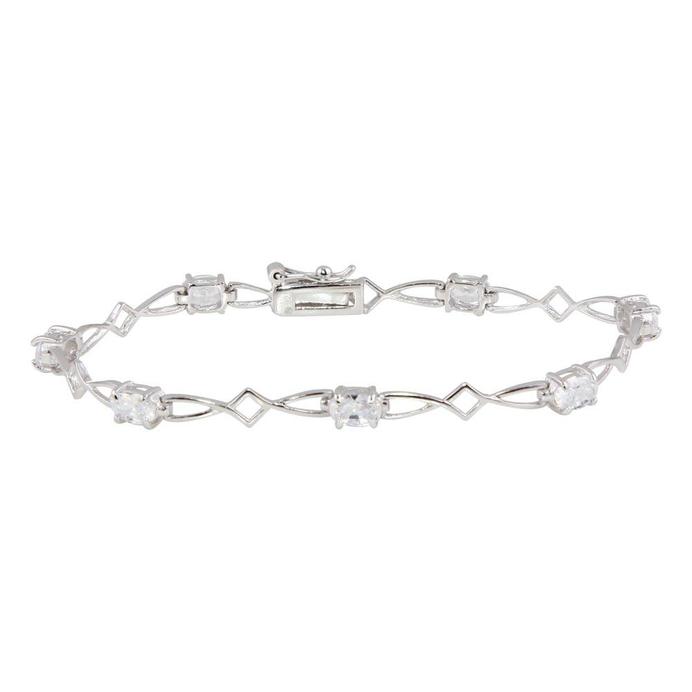 Sterling Silver Rhodium Plated Clear CZ Open Link Bracelet