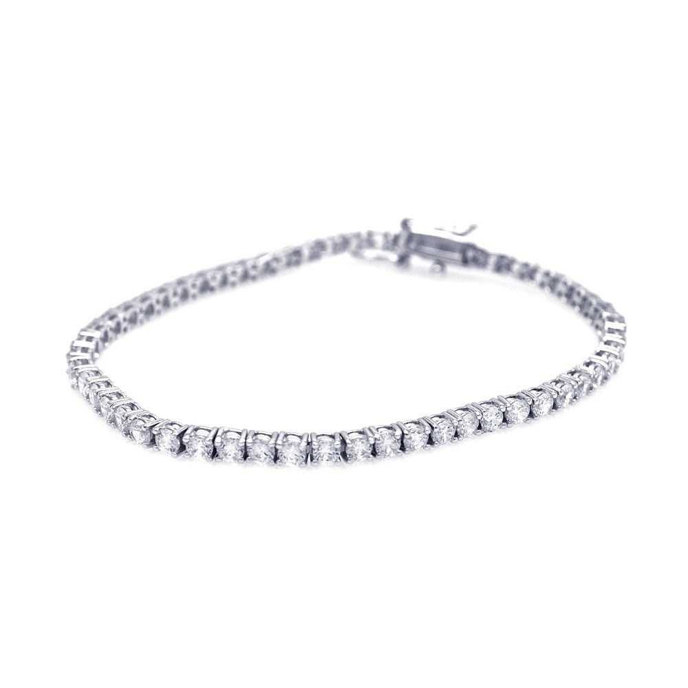 Sterling Silver Rhodium Plated Clear CZ Tennis Bracelet