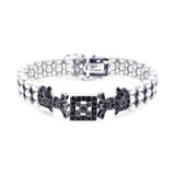 Sterling Silver Rhodium Plated Pearl Marcasite and Black CZ Braclet