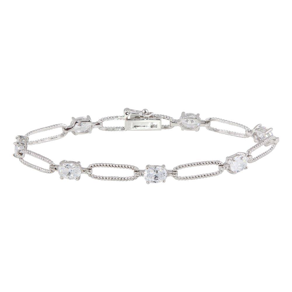 Sterling Silver Rhodium Plated Clear CZ Large Link Bracelet