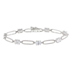 Sterling Silver Rhodium Plated Clear CZ Large Link Bracelet