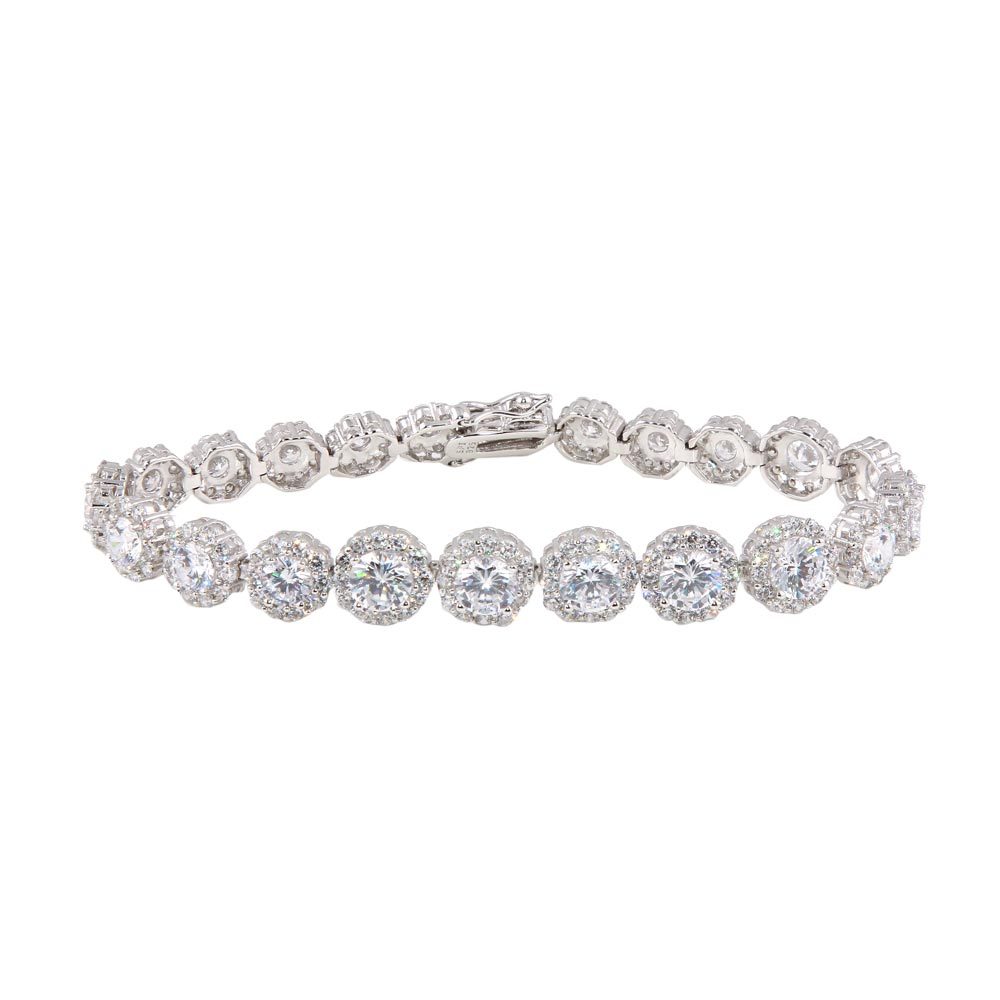 Sterling Silver Rhodium Plated Clear CZ Cluster Bracelet