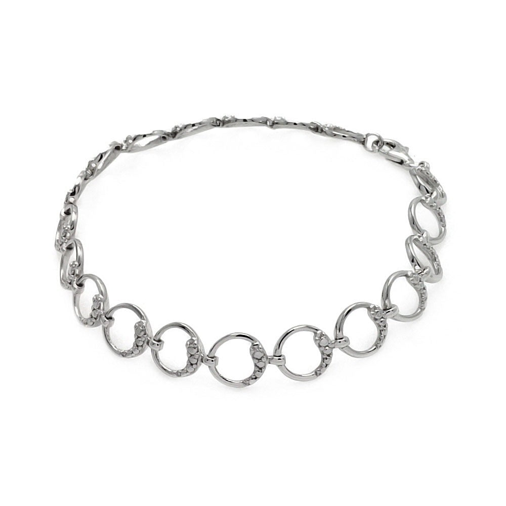 Sterling Silver Rhodium Plated Open Circle Link Bracelet