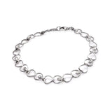 Sterling Silver Rhodium Plated Open Multi Heart Clear Teardrop CZ Link Bracelet