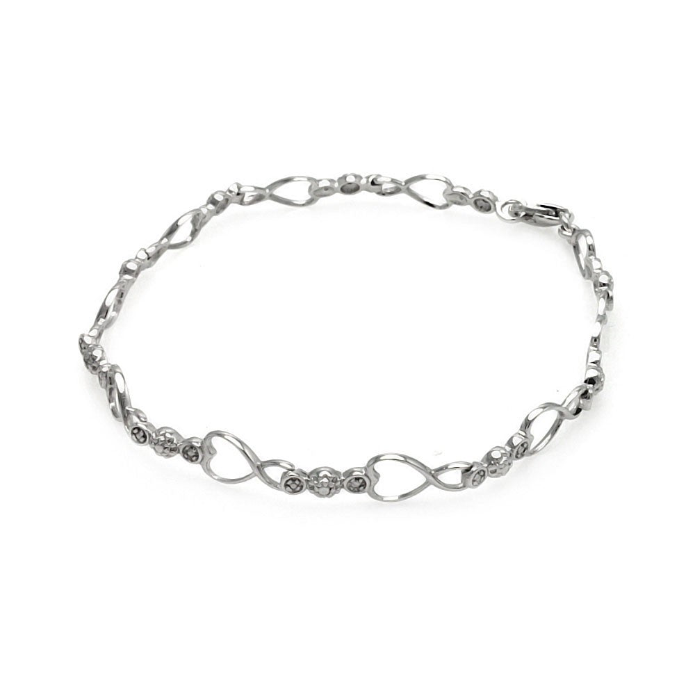 Sterling Silver Rhodium Plated Open Heart Link Bracelet