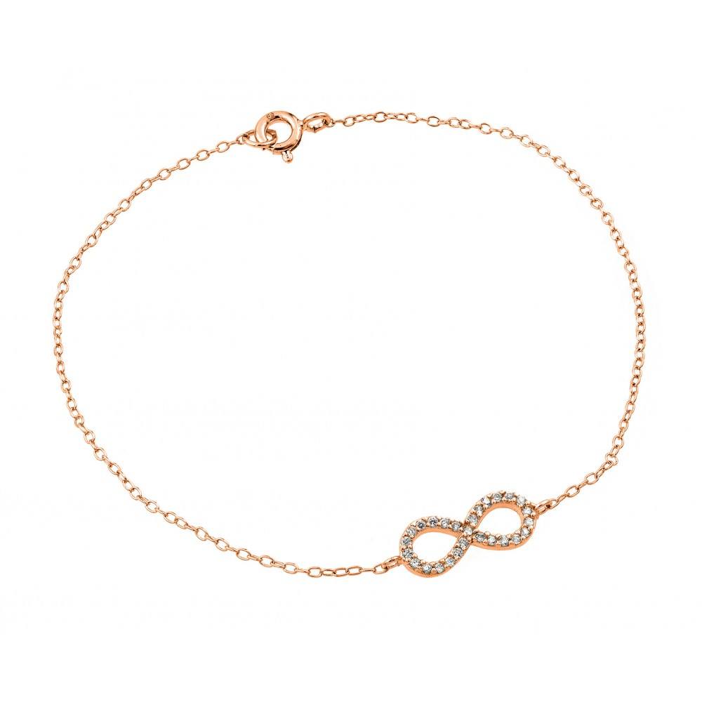 Sterling Silver Rose Gold Plated Infinity Clear CZ Bracelet