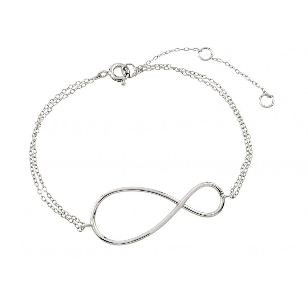 Sterling Silver Rhodium Plated Exaggerated Infinity Sign Bracelet
