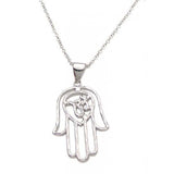 Sterling Silver Rhodium Plated Hamsa Pendant Necklace