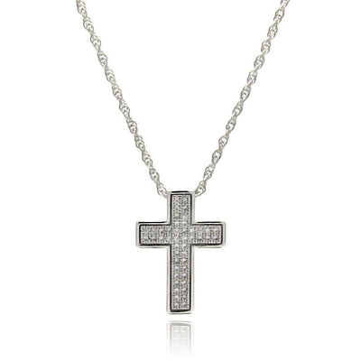 Sterling Silver Rhodium Plated Clear CZ Cross Pendant Necklace