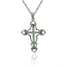 Load image into Gallery viewer, Sterling Silver Rhodium Plated Clear CZ Cross Pendant Necklace