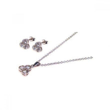 Load image into Gallery viewer, Sterling Silver Rhodium Plated Flower Round CZ Stud Earring and Dangling Necklace Set