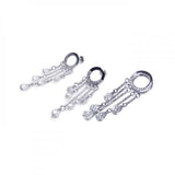 Sterling Silver Rhodium Plated Multioiple Strand Teardrop Open Circle CZ Earring and Necklace Set