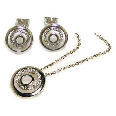 Sterling SilverGold Rhodium Plated Round CZ Inlay Stud Earring and Necklace Se