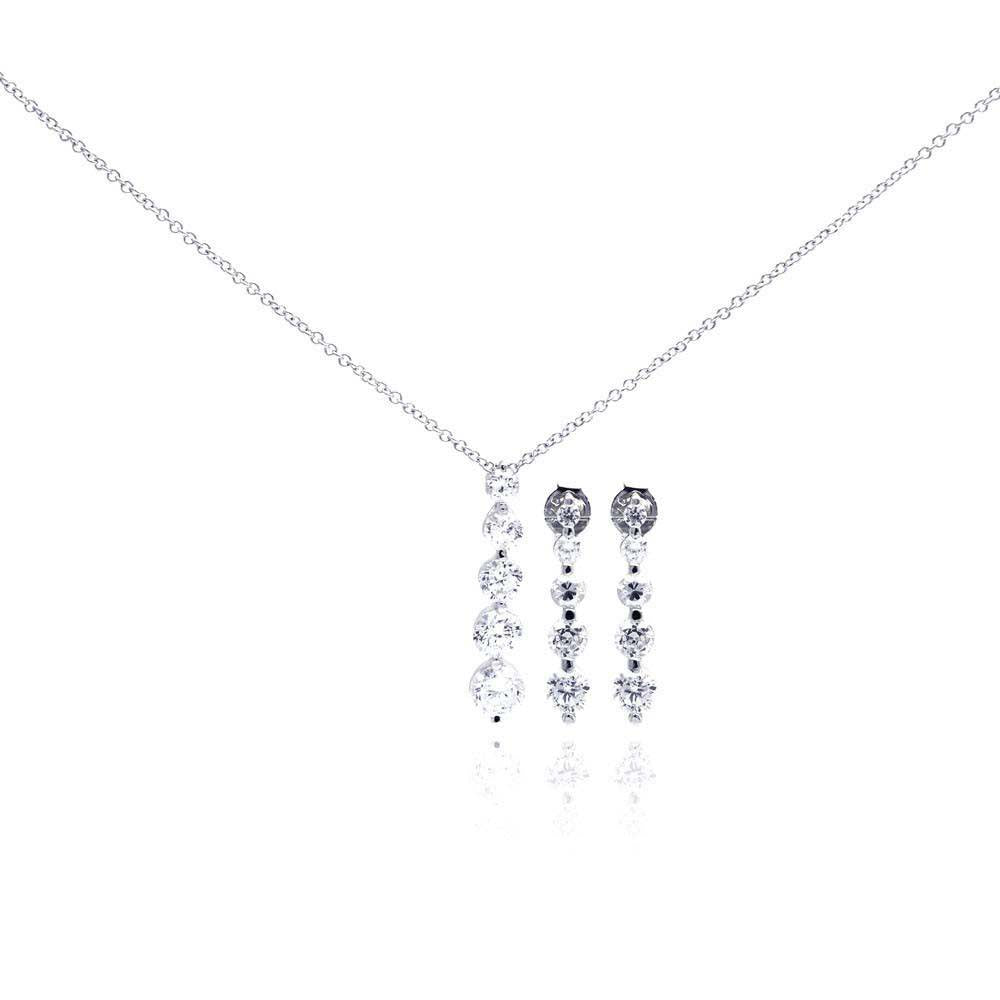 Sterling Silver Rhodium Plated Four Round CZ Dangling Earring and Necklace Set