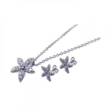 Load image into Gallery viewer, Sterling Silver Rhodium Plated Flower CZ Stud Earring and Necklace Set