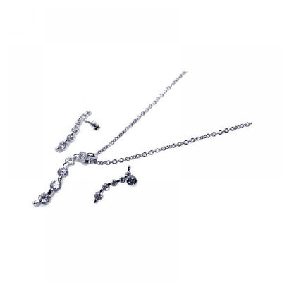 Sterling Silver Rhodium Plated Round CZ Dangling Stud Earring and Necklace Set