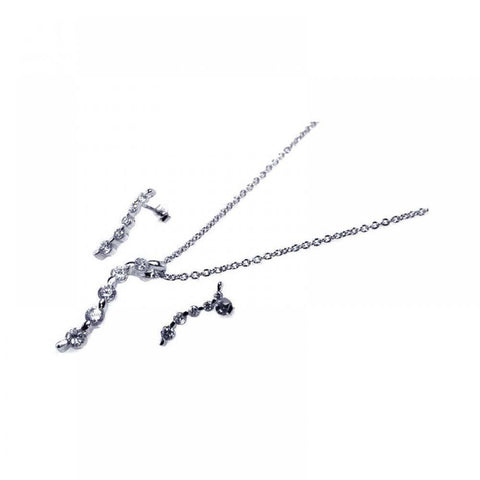 Sterling Silver Rhodium Plated Round CZ Dangling Stud Earring and Necklace Set