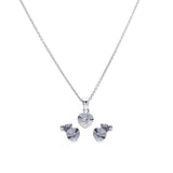 Sterling Silver Rhodium Plated Heart CZ Stud Earring and Necklace Set