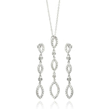 Load image into Gallery viewer, Sterling Silver Rhodium Plated Open Marqui Dangling CZ StudEarring and Necklace Set