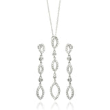 Sterling Silver Rhodium Plated Open Marqui Dangling CZ StudEarring and Necklace Set