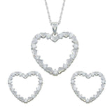 Sterling Silver Rhodium Plated Open Heart CZ Stud Earring and Necklace Set