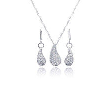 Load image into Gallery viewer, Sterling Silver Rhodium Plated Eggplant Teardrop CZ Dangling Hoop Earring and Necklace Set