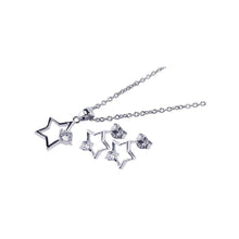 Load image into Gallery viewer, Sterling Silver Rhodium Plated Open Star CZ Stud Earring and Necklace Set