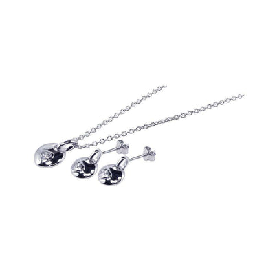 Sterling Silver Rhodium Plated Circle Heart CZ Inlay Stud Earring and Necklace Set