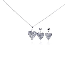 Load image into Gallery viewer, Sterling Silver Rhodium Plated Heart CZ Stud Dangling Earring and Necklace Set