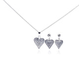 Sterling Silver Rhodium Plated Heart CZ Stud Dangling Earring and Necklace Set