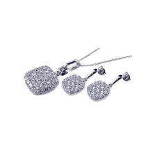 Load image into Gallery viewer, Sterling Silver Rhodium Plated Square CZ Dangling Earring and Necklace Set